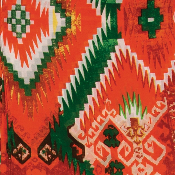 Aztec Orange Green Orange and Green Aztec #5 Silk Scarf - Image 1