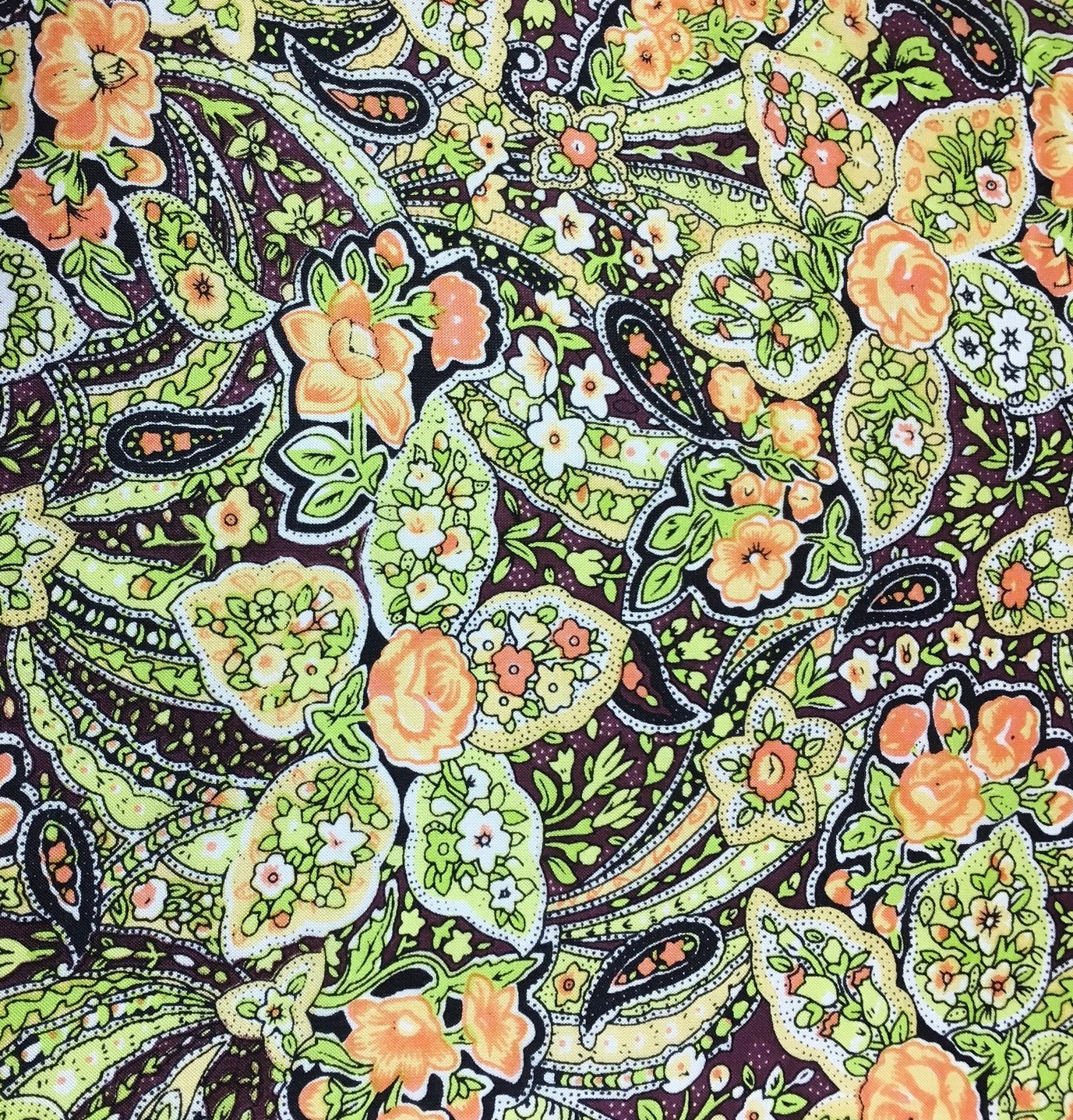 Green Paisley Green Paisley Frontier Calico Silk Scarf - Image 1