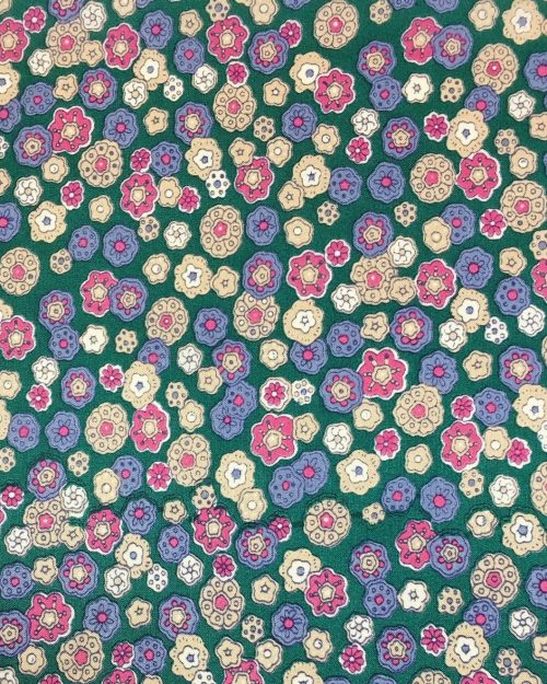Teal Flowers Frontier Calico Silk Scarf