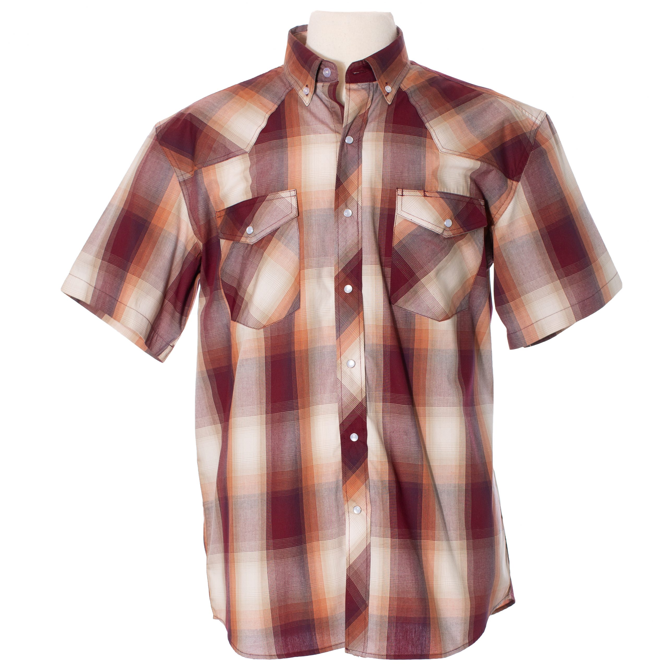 Plum.Tan Front Western Print Short Sleeve Shirt #4 Plum/Tan - Image 1