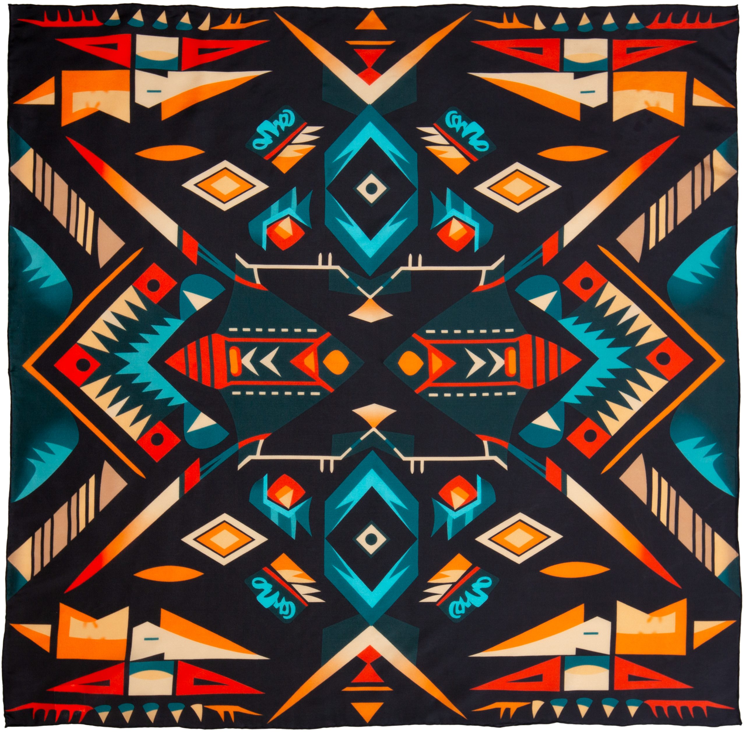 Aztec #7 Black Orange Silk Scarf5 Black Orange Aztec #7 Silk Scarf - Image 1