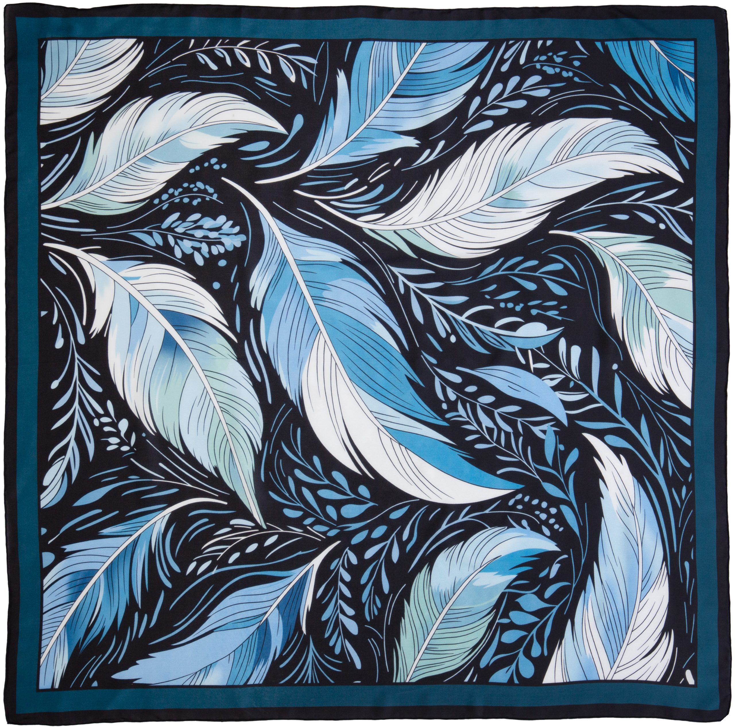Frontier #11 Black:BlueFeathersSilkScarf8 #11 Feathers Black and Blue Frontier - Image 1