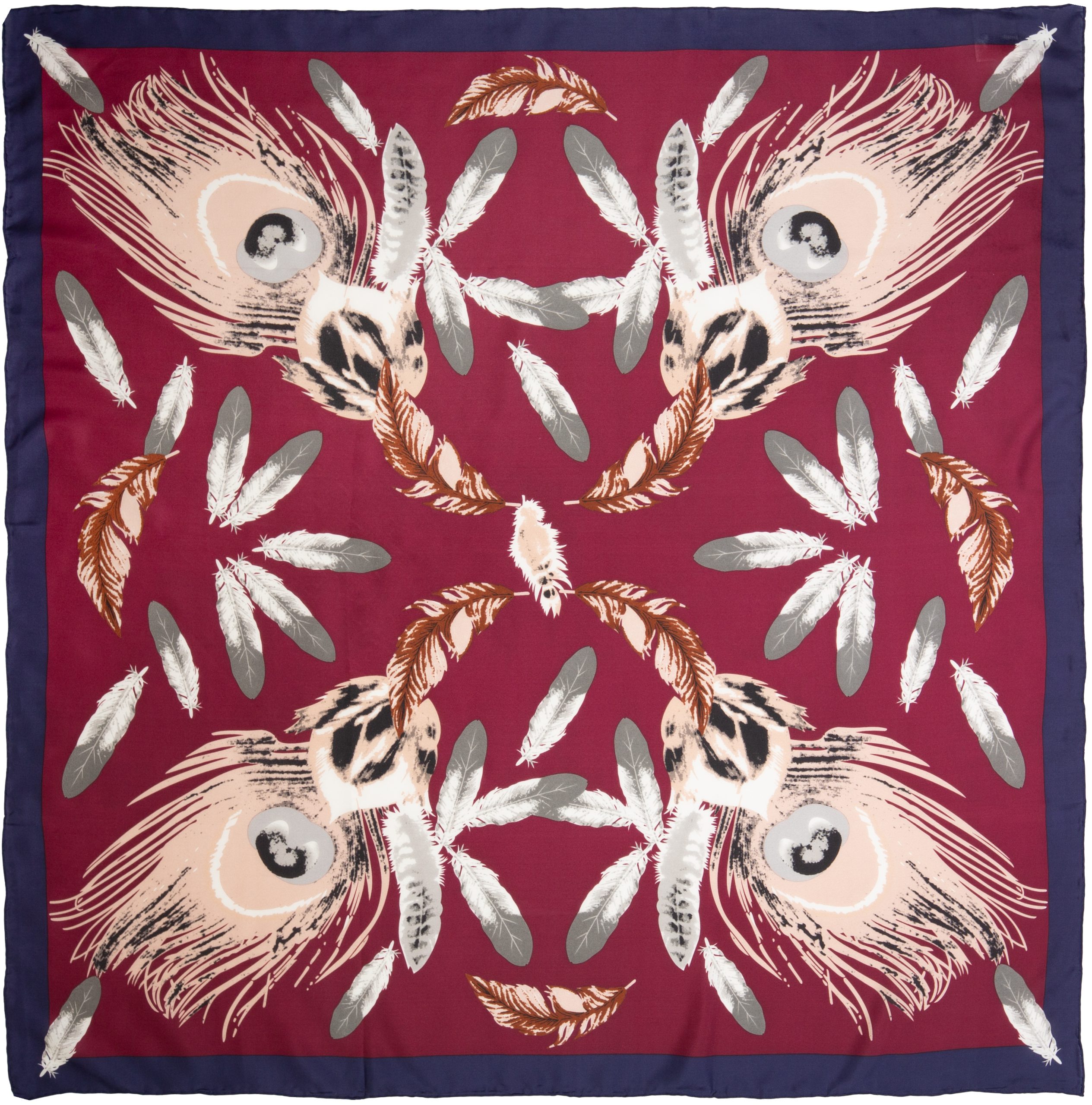 Frontier #13 Burgundy Feathers Silk Scarf16 #13 Feathers Burgundy Frontier - Image 1