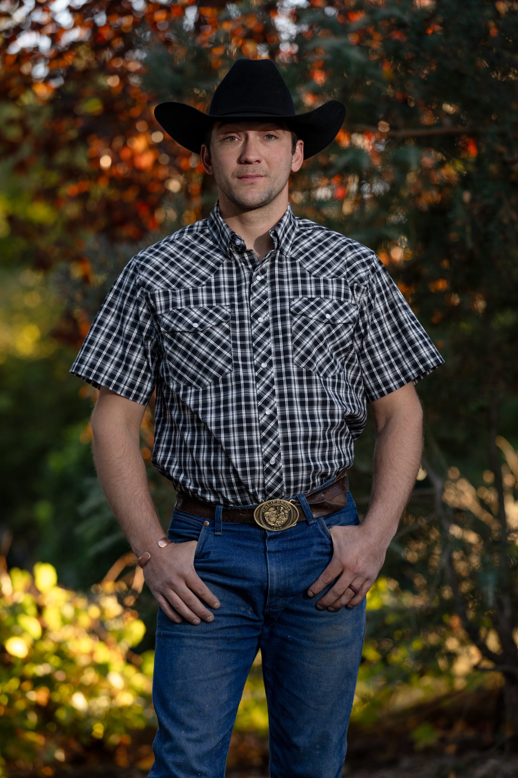Western Print Plaid #10 Black:White Short Sleeve Shirt2 Western Short Sleeve Shirt #10 Black and White - Image 1