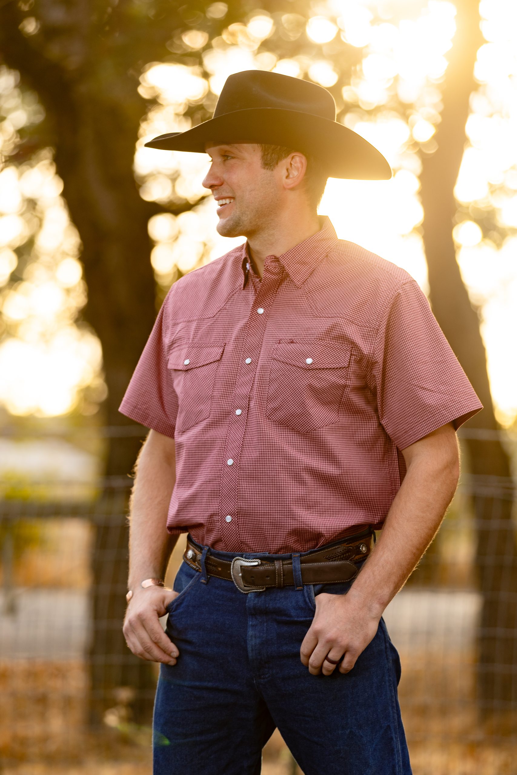 Western Print Plaid #11 Red Check Short Sleeve Shirt-1 Western Short Sleeve Shirt #11 Red Check - Image 1