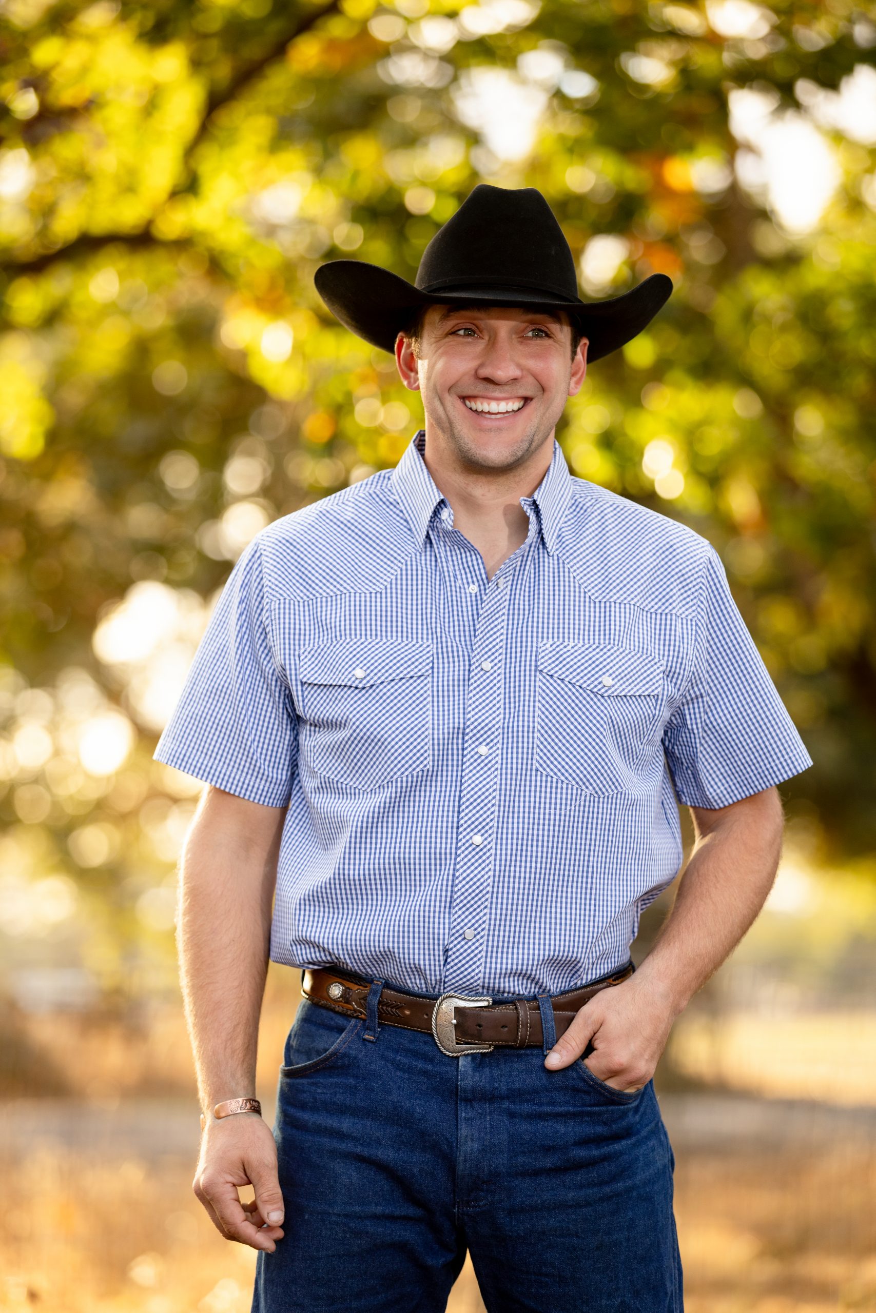 Western Print Plaid #12 Blue:White Short Sleeve Shirt3 Western Short Sleeve Shirt #12 Blue and White - Image 1