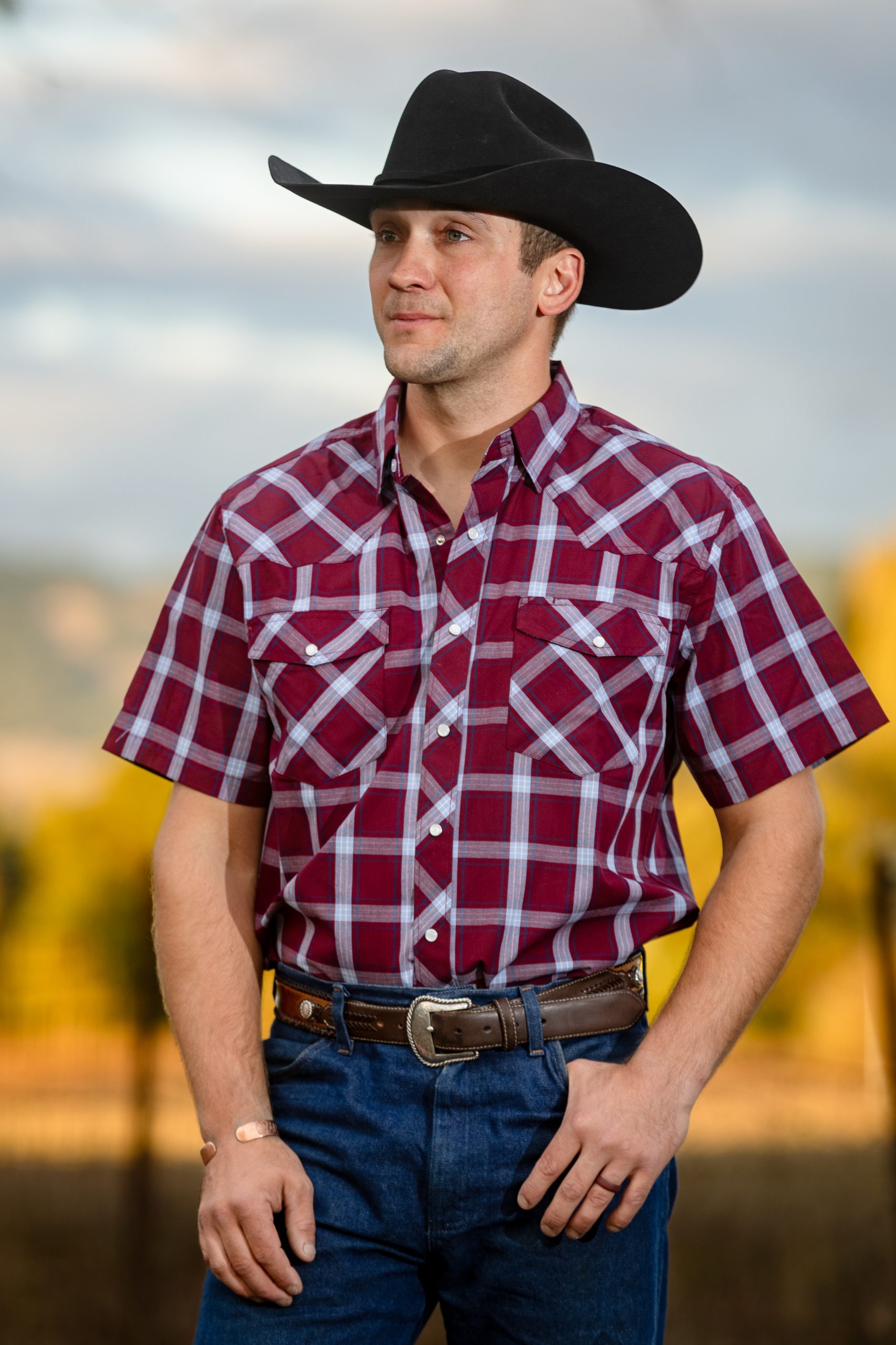 Western Print Plaid #13 Red:Blue Short Sleeve Shirt1 Western Short Sleeve Shirt #13 Red and Blue - Image 1