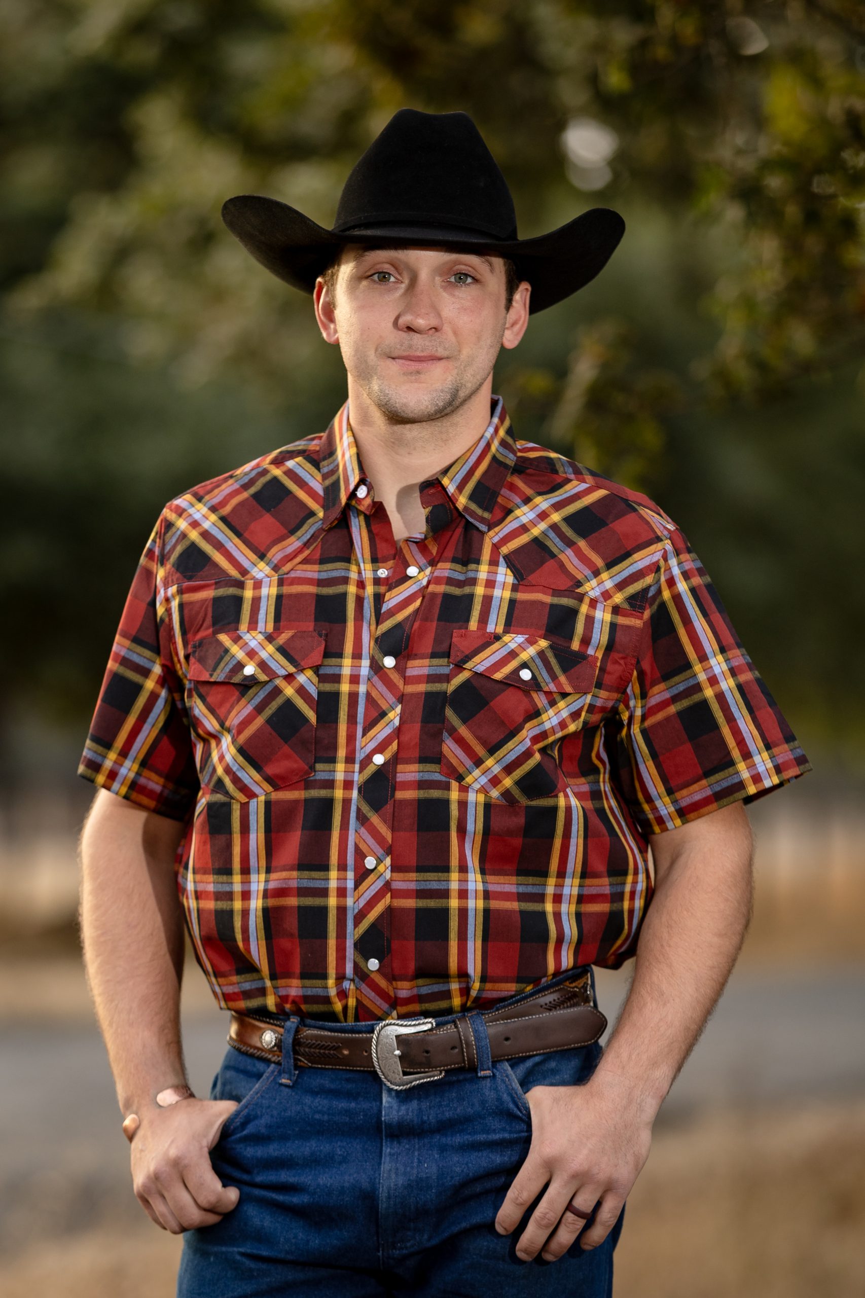Western Print Plaid #9 Red:Yellow Short Sleeve Shirt Western Short Sleeve Shirt #9 Red and Yellow - Image 1
