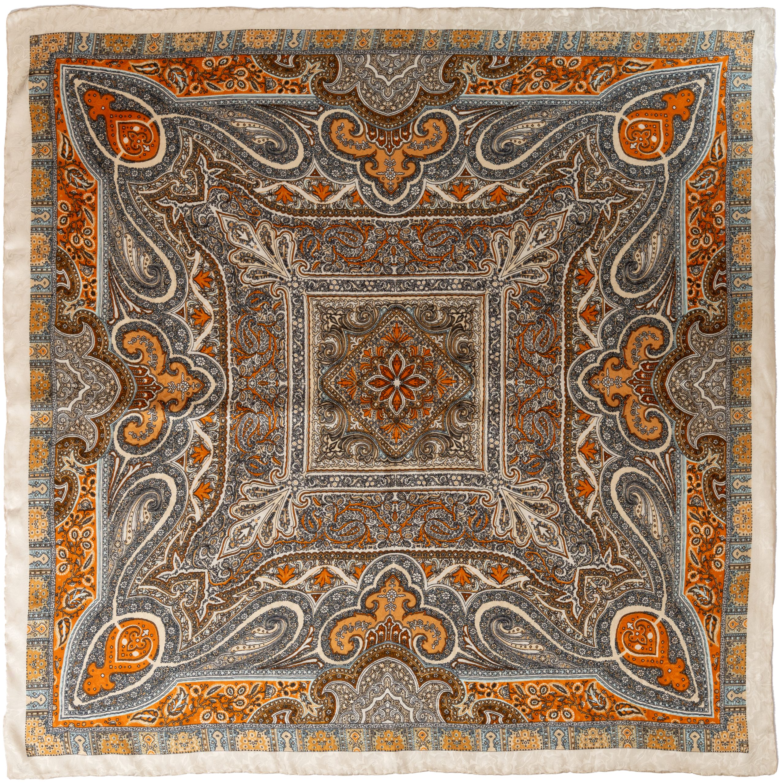 Scarf1 Orange Ivory Paisley - Image 1