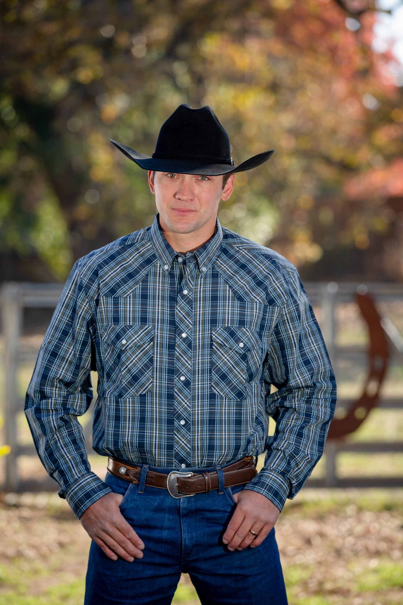 Western Print Shirt #11 Blue:Yellow Plaid Western Shirt #11 Blue and Yellow - Image 1