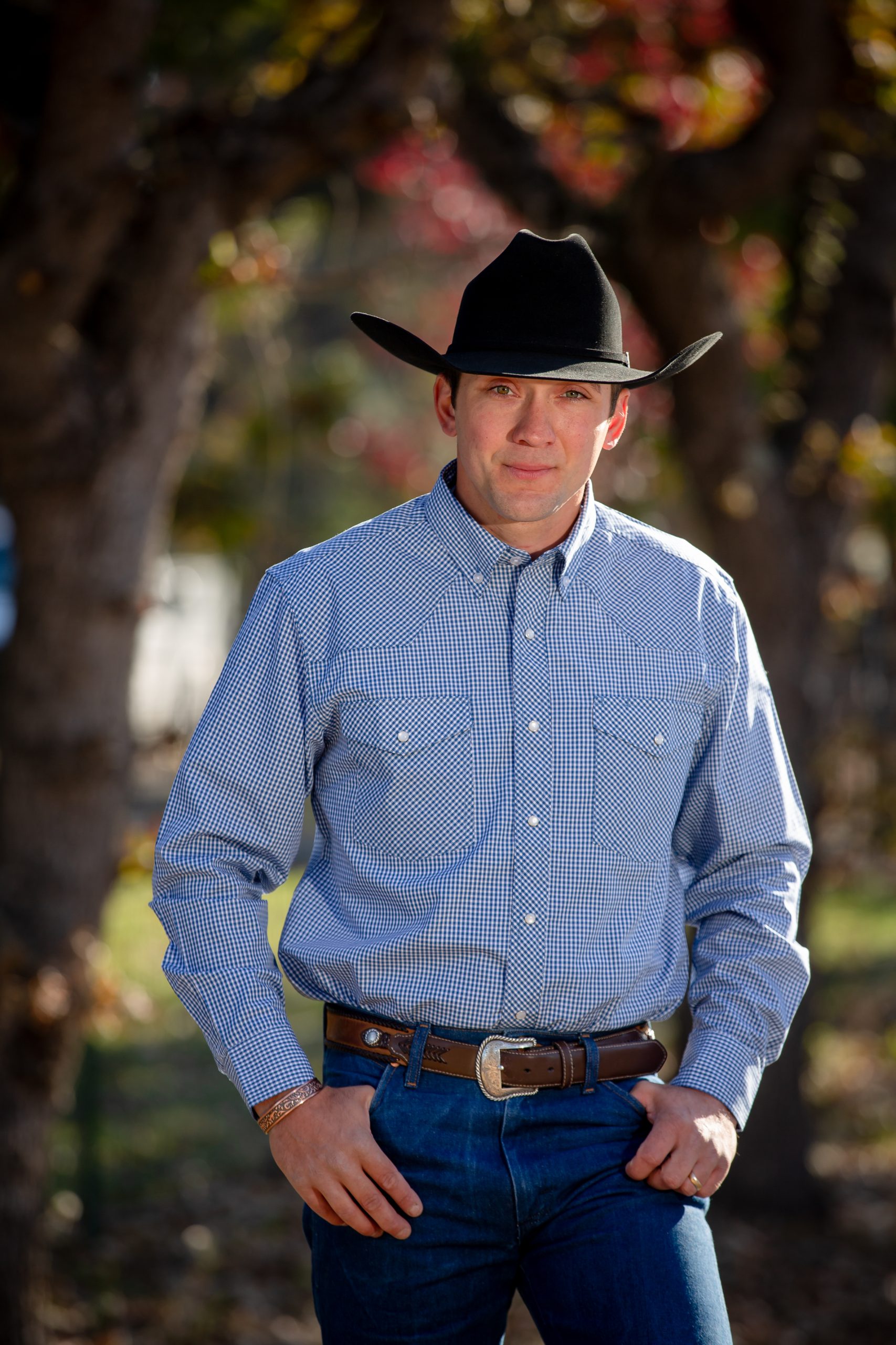 Western Print Shirt #13 Blue White Check Plaid4 Western Shirt #13 Blue and White - Image 1