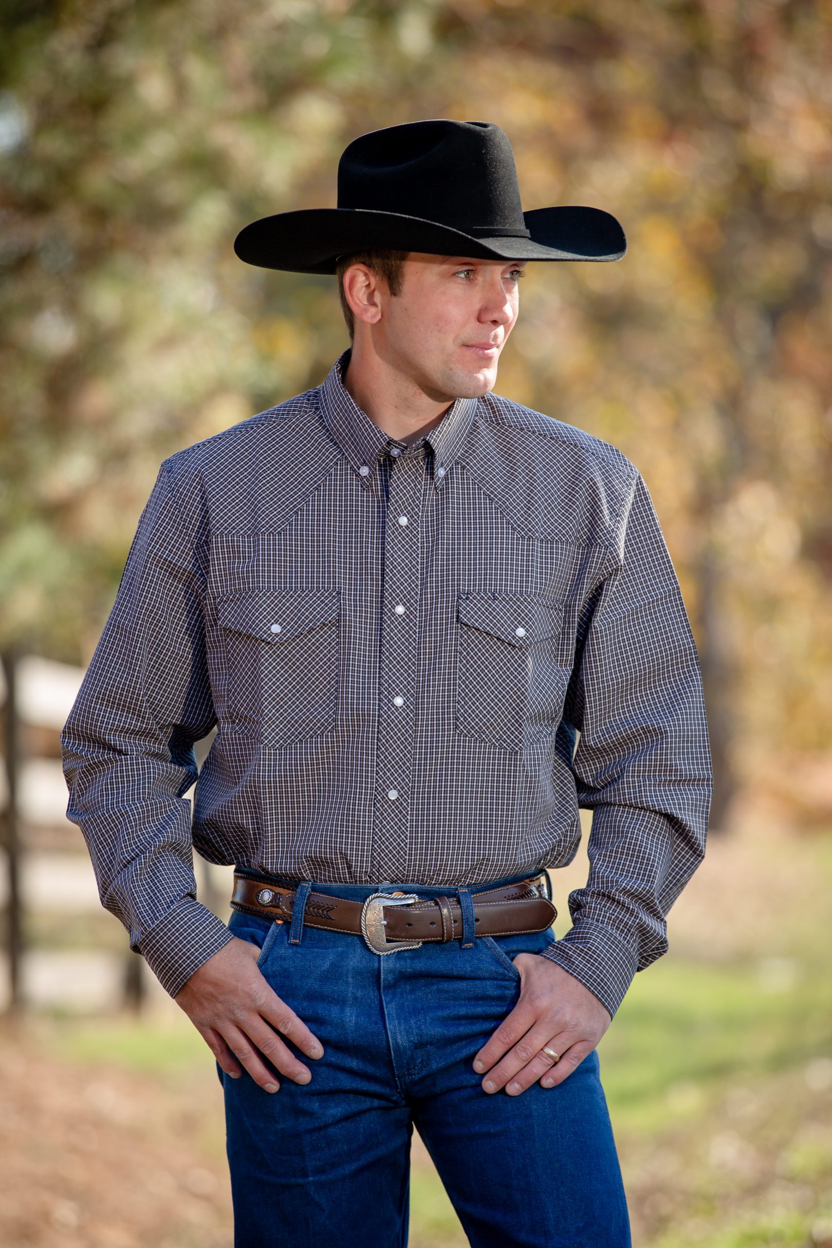 Western Print Shirt #16 Black:Brown Plaid2 Western Shirt #16 Brown and Black - Image 1